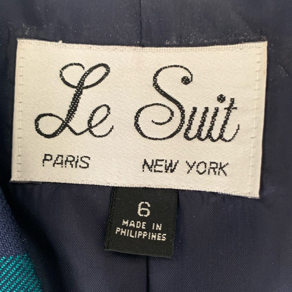 Vintage Le Suit Set Blazer Jacket Skirt 2 PC 80s Green Navy Plaid Women’s Size 6 - Picture 15 of 16